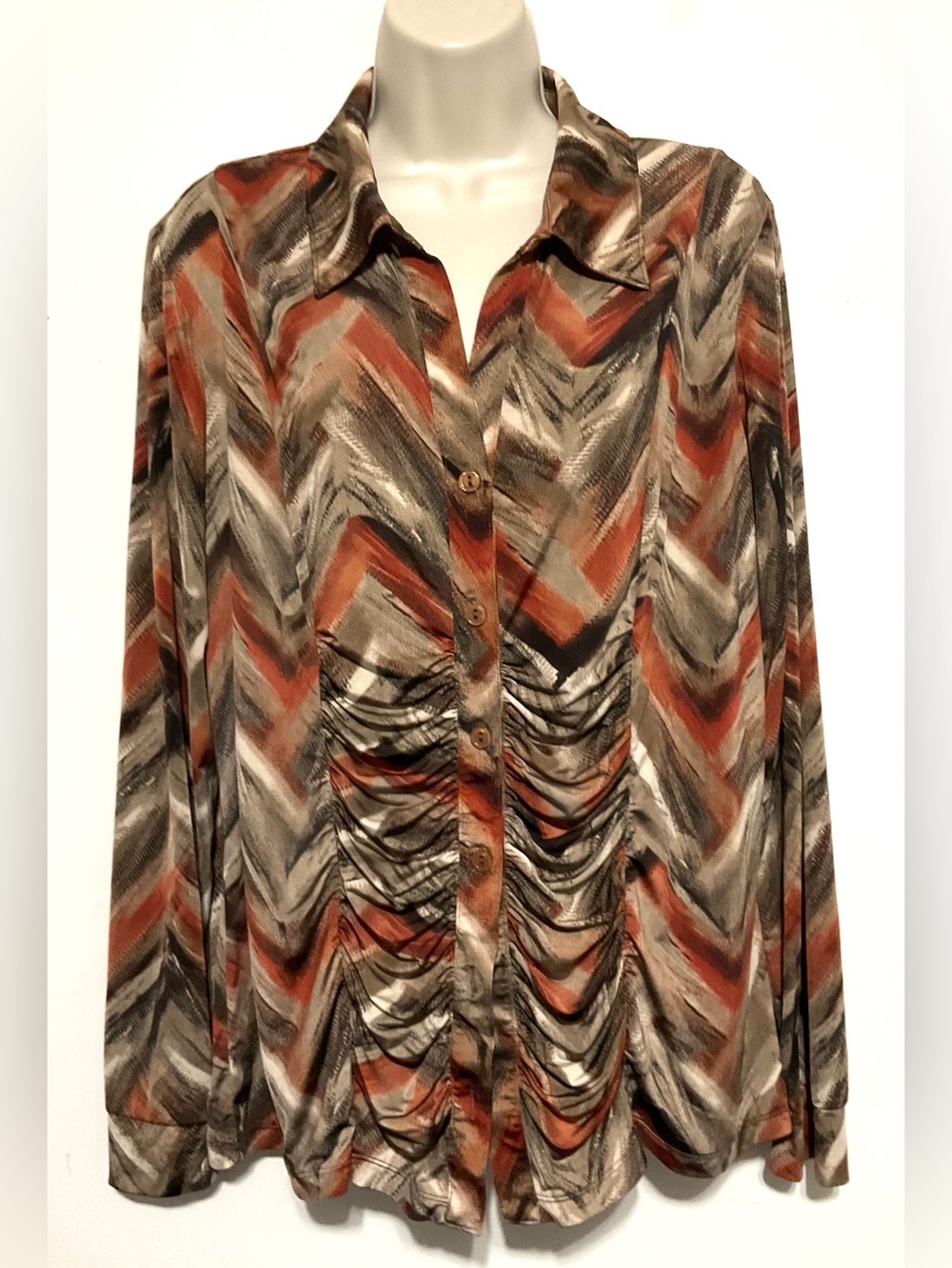 Tribal blouse, XL fall colors button down, long sleeve